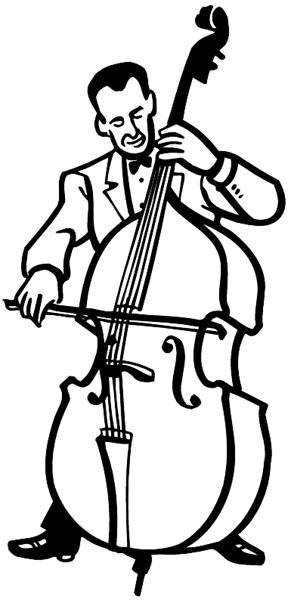 Man playing base fiddle vinyl decal. Customize on line. Music 061-0342